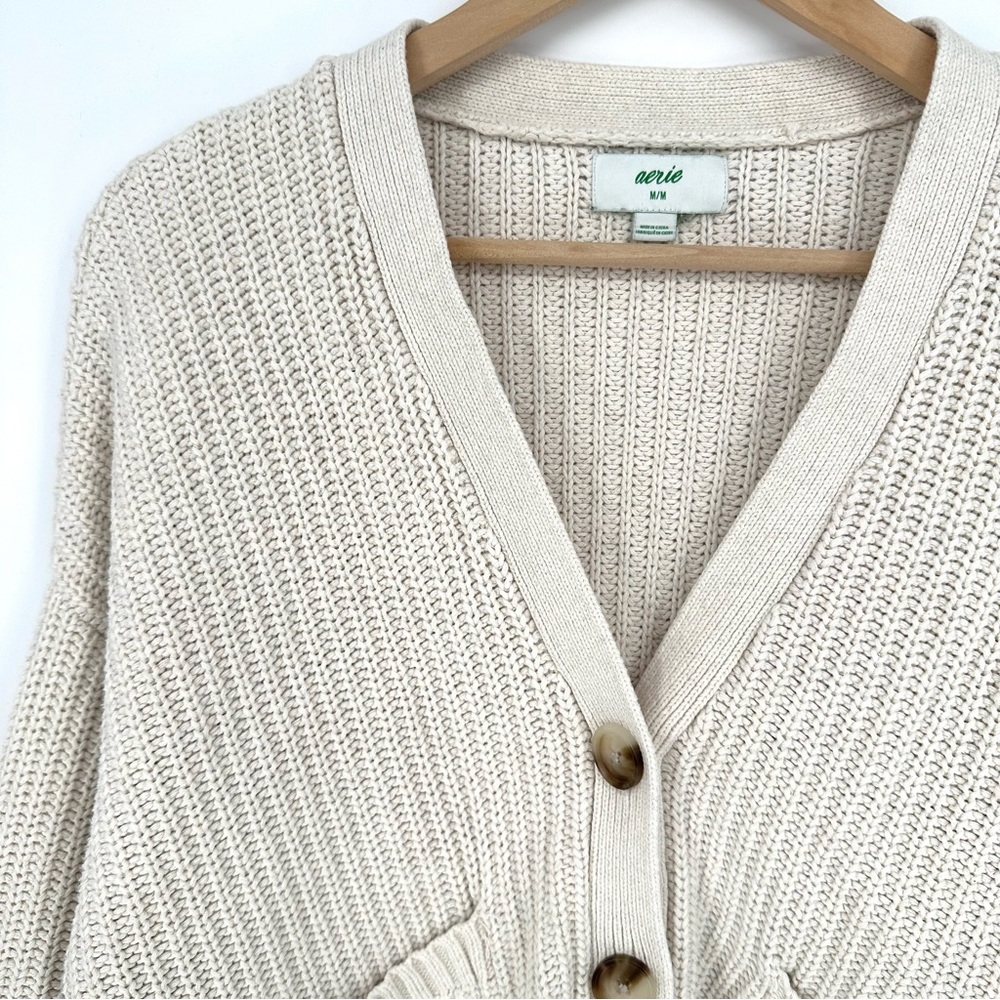 Aerie Cozy Cream Cardigan Sweater, Medium - Picture 3 of 9